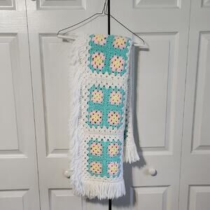 Gender Neutral Handmade Crocheted Baby‎ Blanket Multi-Colored Fringe 57x44 Crib